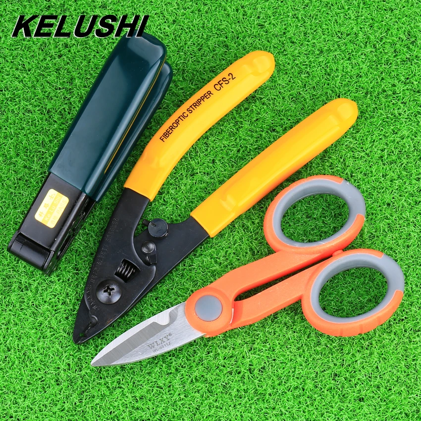 

KELUSHI Free Shipping 3 packs Fiber Optic Tool Kit Kevlar Scissors Double Hole Miller Pliers Stripper and Pixian Fiber Stripper