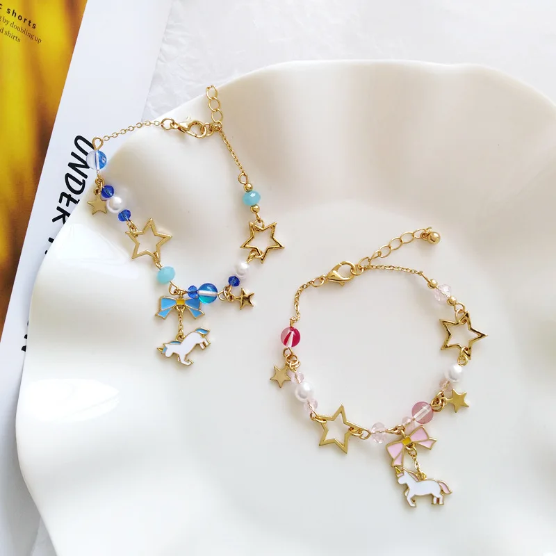 Japan Unicorn Bowknot With Beads Moon Star Crystal Bracelet -Unicorn Fashion HTB1dDw8XyHrK1Rjy0Flq6AsaFXa4
