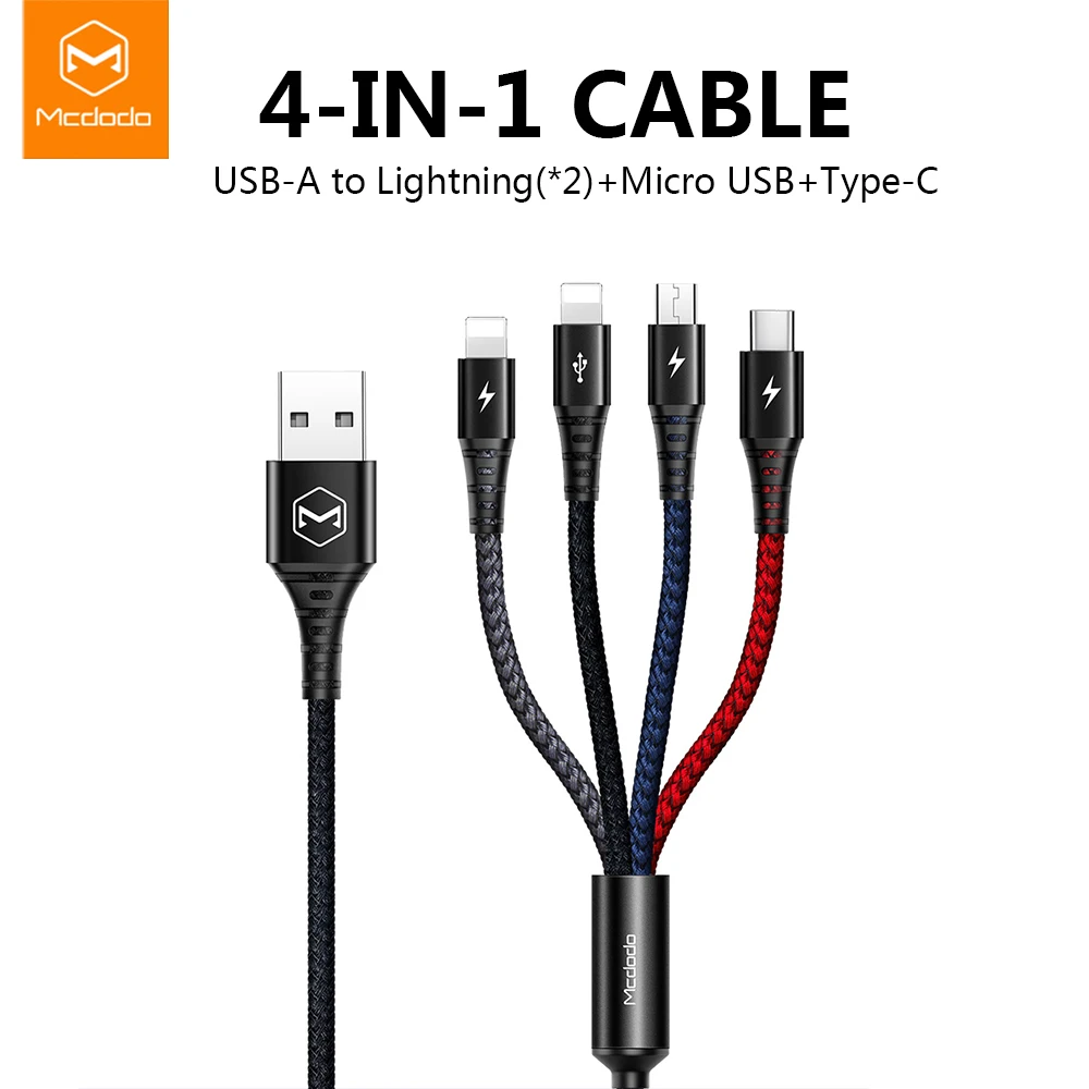 

Mcdodo USB Cable for IPhone Xs Max XR X 4 In 1 Charger Cable USB Type C for Samsung Xiaomi 9 USB C Cable 3 In 1 Micro USB Cable