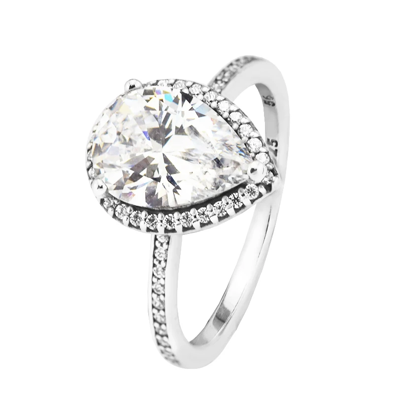 

CKK Rings 100% Real 925 Sterling Silver Radiant Teardrop Rings with Clear CZ Birthday Wedding Gift for Women DIY Jewelry R132