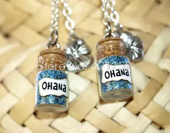 

6pairs OHANA Earrings, Lilo and Stitch Family Magic bottle galss necklace with Flower Charms