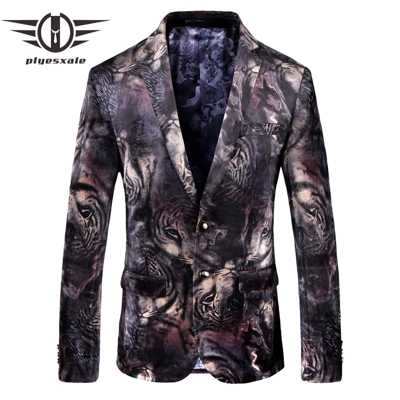 

Plyesxale Men Blazer Designs Newest Fashion Pattern Animal Print Blazer Jacket Slim Fit Mens Velvet Blazers Male Prom Wear Q114