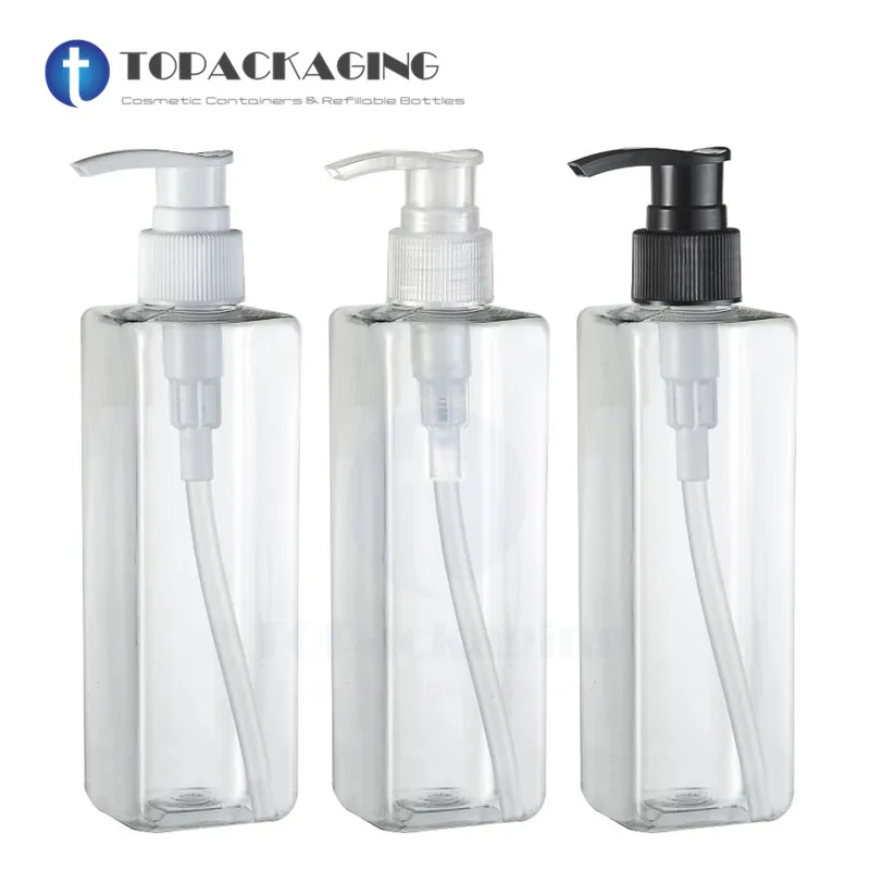 20PCS/LOT-250ML Spiral Lotion Pump Bottle,Clear Plastic Cosmetic Container,Empty Shampoo/Essence Oil Sub-bottling,Square Bottle 100 pack 2 54x2 54 cm square mini clear plastic membrane tooth box transparent dental crowns bridges storage containers