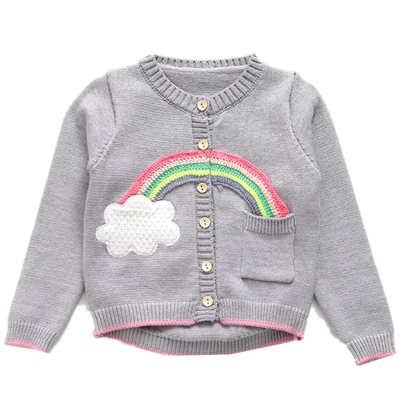 

Kids round neck long-sleeved knit sweater girl coat spring autumn children's rainbow sweater princess cardigan sweater 18M01