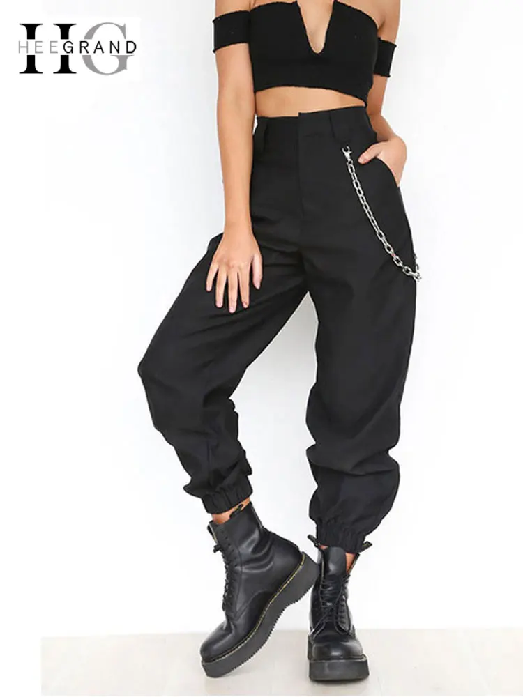 

HEE GRAND 2018 Summer High Waist Harem Pants 2XL Women Solid Loose Long Pants Hip Hop Punk Pant Streetwear With Chains WKX465