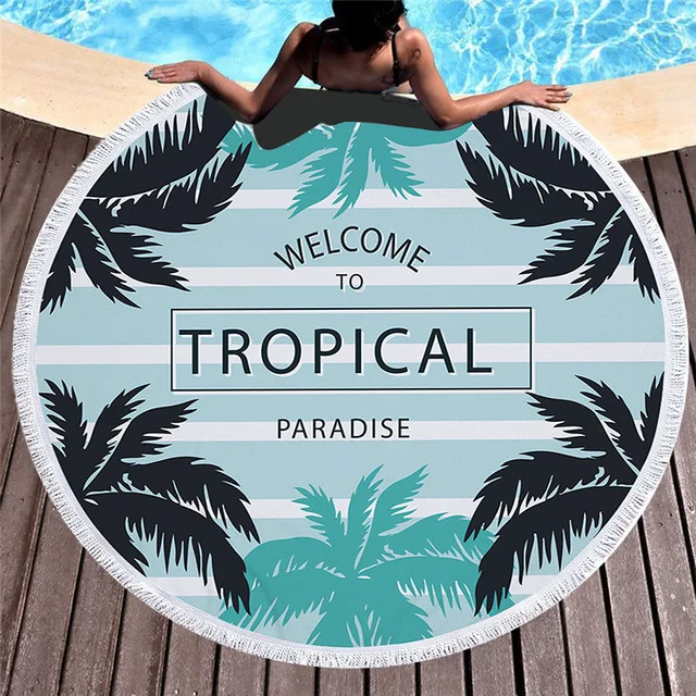 XC USHIO 2018 New Arrival Fashion Leaf 450G Round Beach Towel With Tassels Microfiber 150cm Picnic Yoga Blanket Beach Cover Up