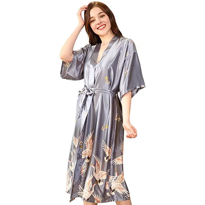 Атласные халаты для невест Свадебный халат для сна Шелковая пижама банный халат животного Искусственный Длинные женские кимоно XXXL