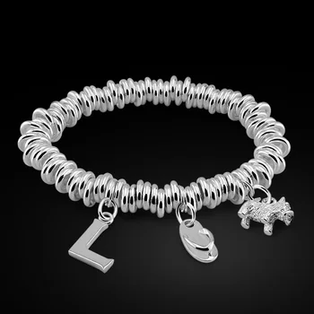 

British fashion style silver ring bracelet.Solid 925 silver elastic women bracelet.Silver bracelet.Charming lady jewelry
