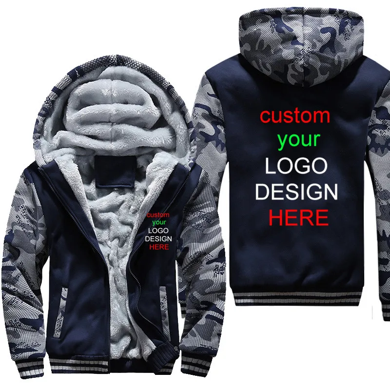 

Dropshipping Custom DIY Design Logo Print Hoodies Men Sweatshirt Plus Size fitness clothing Zipper Winter Thicken Coat Jacket