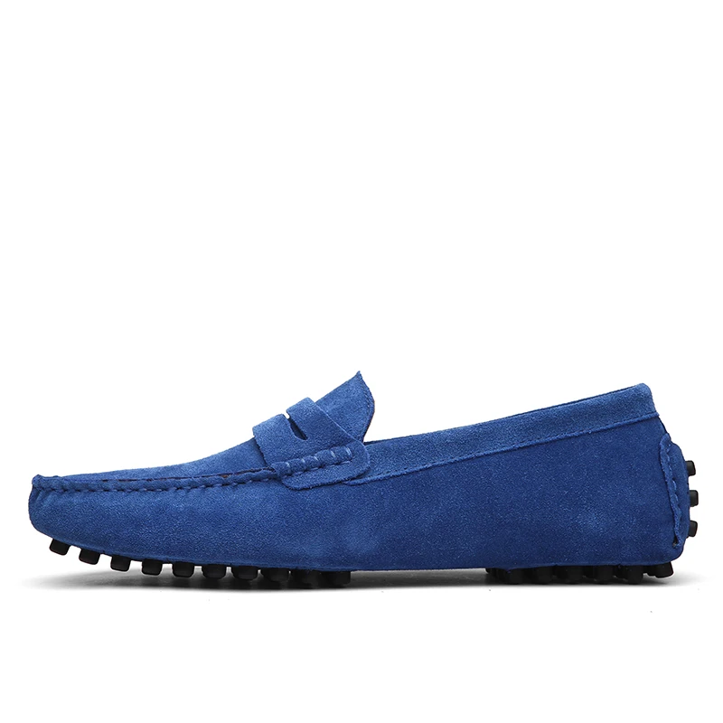 Shoes Men Loafers Soft Moccasins High Quality Autumn Winter Genuine Leather Shoes Men Warm Fur Plush Flats Gommino Driving Shoes - Цвет: Navy