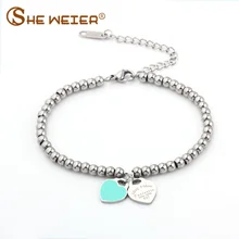 SHE WEIER браслет в форме сердца и браслеты с бусинами, женские подарки для женщин, женский браслет из нержавеющей стали, очаровательные браслеты