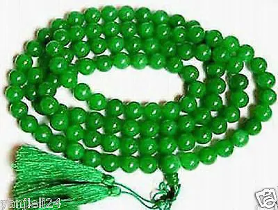 

Hot sale 108 Green Jade Bead Tibet Buddhist Prayer Necklace 8mm