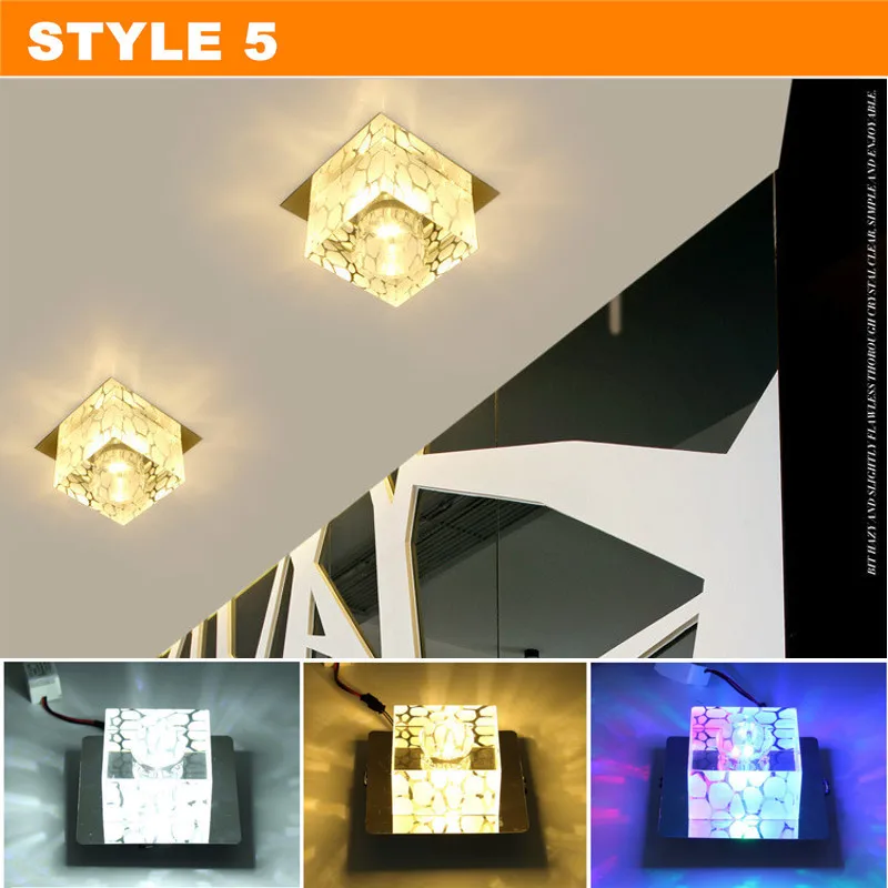 

5W Multicolor Crystal LED Mirror Ceiling Light Surface Mounted Square Shape Lighting Balcony Corridors Lamp Living Room Decor
