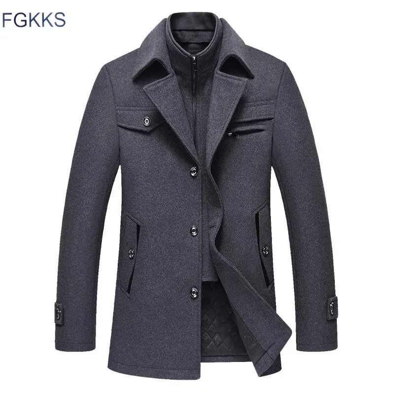 FGKKS Men Winter Wool Coat 2020 Men's New Fashion Warm Thick Comfortable Wool Blends Woolen Pea Coat Male Trench Coat Overcoat FGKKS Men Winter Wool Coat 2020 Men's New Fashion Warm Thick Comfortable Wool Blends Woolen Pea Coat Male Trench Coat Overcoat