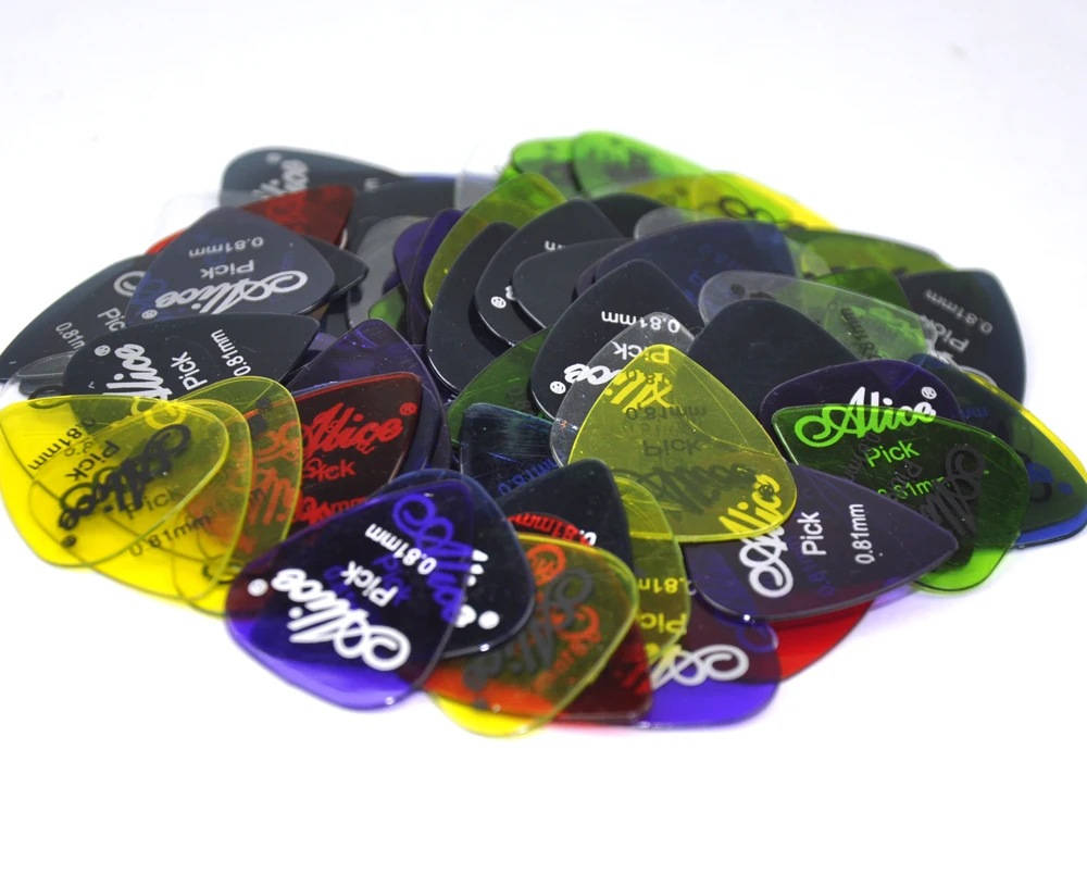 Alice 100pcs Medium 0.81mm Transparent Glossy Polycarbonate Guitar Picks Plectrums For Acoustic Guitar