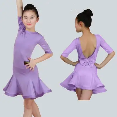 Детское платье для латинских танцев для девочек, детские стандартные платья для латинских танцев, костюмы для танго самбы и чаши с открытой спиной - Цвет: B