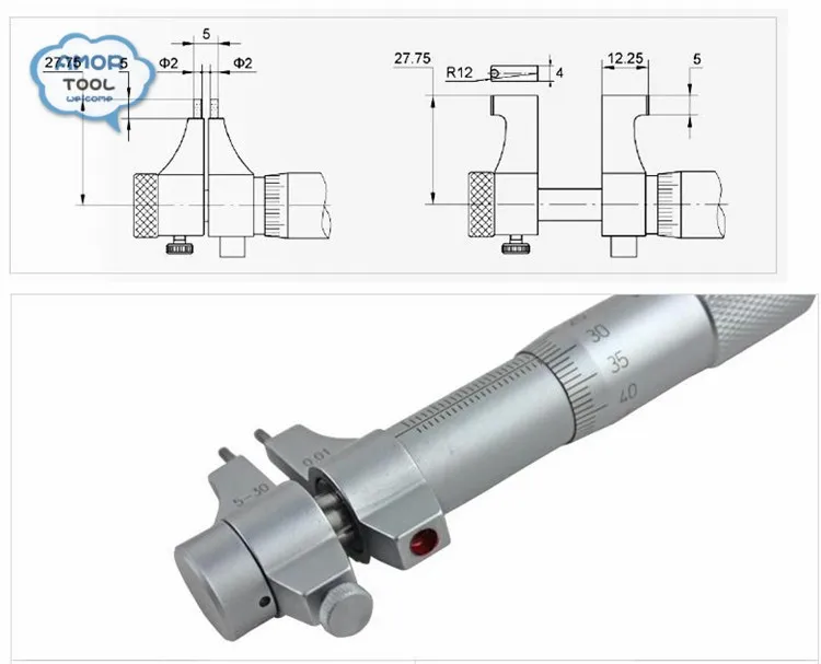 Микрометр для внутреннего измерения 5- 30 мм/0.01 мм нутромер микрометрический с боковыми губами измерительные приборы измерительный инструмент средства измерения штангенциркуль штагельциркуль калибр суппорт