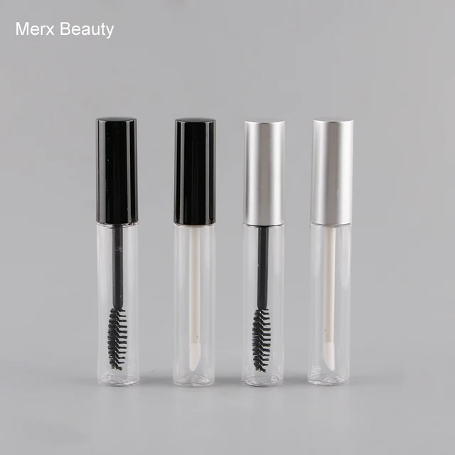 5/50PCS 10ML Clear Plastic Mascara Bottle With Silver/Black Cap,Empty