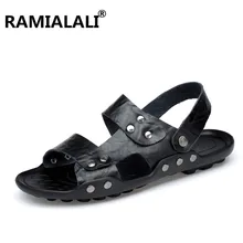 Летние мужские сандалии на плоской подошве; модные мужские сандалии из натуральной кожи; мужские сандалии на резиновой подошве; летние пляжные сандалии; шлепанцы для мужчин; большие размеры