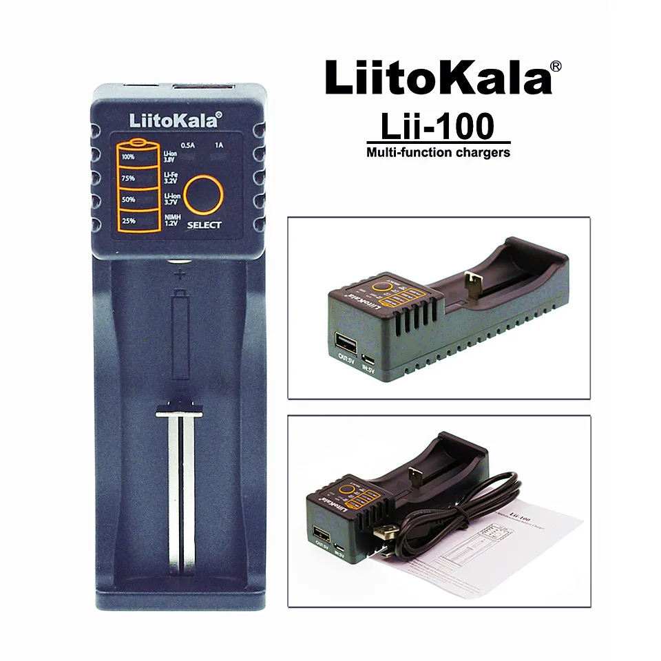 Liitokala 18650 Зарядное Устройство Lii-100 Портативное Зарядное Устройство For18490/18350/17670/17500/16340 RCR123/14500/10440 Rechareable Батареи