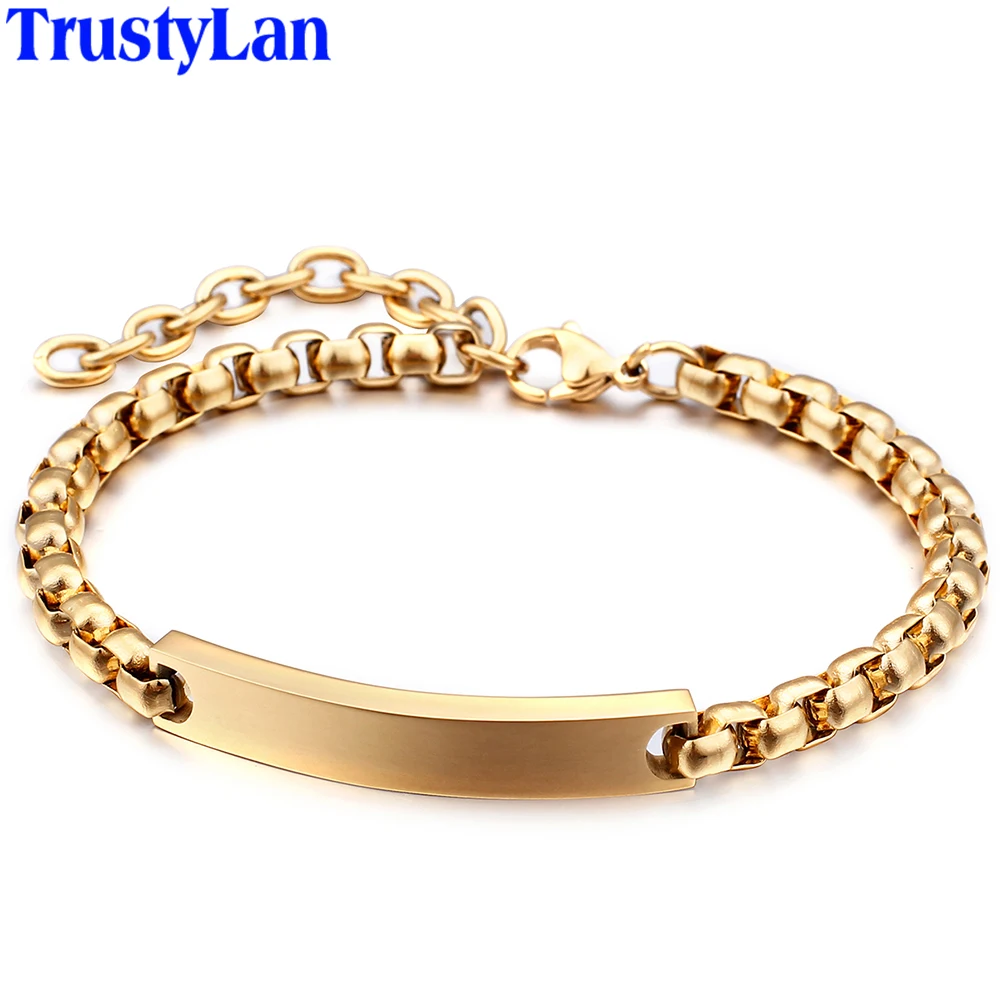 ID Bracelet Man Gold Color Mens Bracelets For Women Trendy Curb Chain Stainless Steel Jewelry