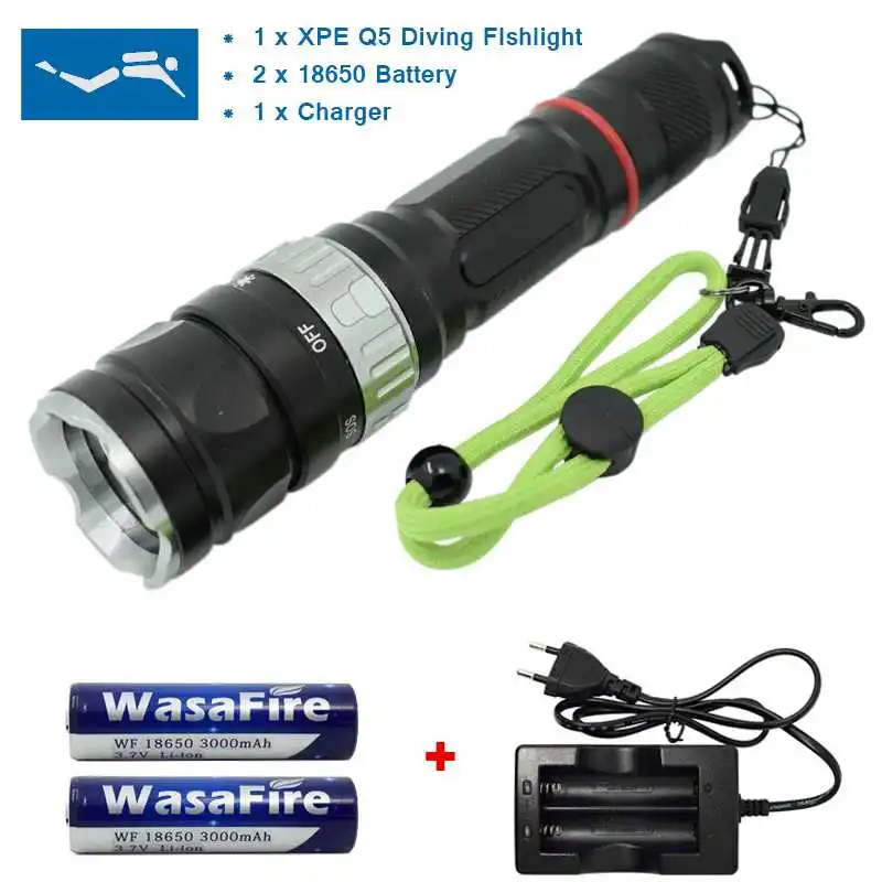 

LED Torch Diving Flashlight Q5 18650 Flashlights 2000LM Underwater Hunting Lights Waterproof Light Camping Lamp Lanterna X900