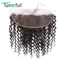 Tuneful 13x4 уха до уха кружева фронтальное закрытие бразильские глубокая волна Remy человеческие волосы предварительно сорвал натуральный волос с волосами младенца