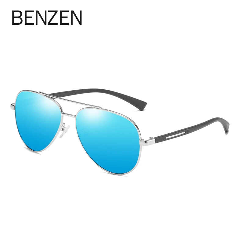 BENZEN поляризационные солнцезащитные очки для мужчин, Винтажные Солнцезащитные очки для мужчин, ретро очки для вождения, женские солнцезащитные очки с УФ-защитой, черные, 9372 - Цвет линз: SILVER BLUE