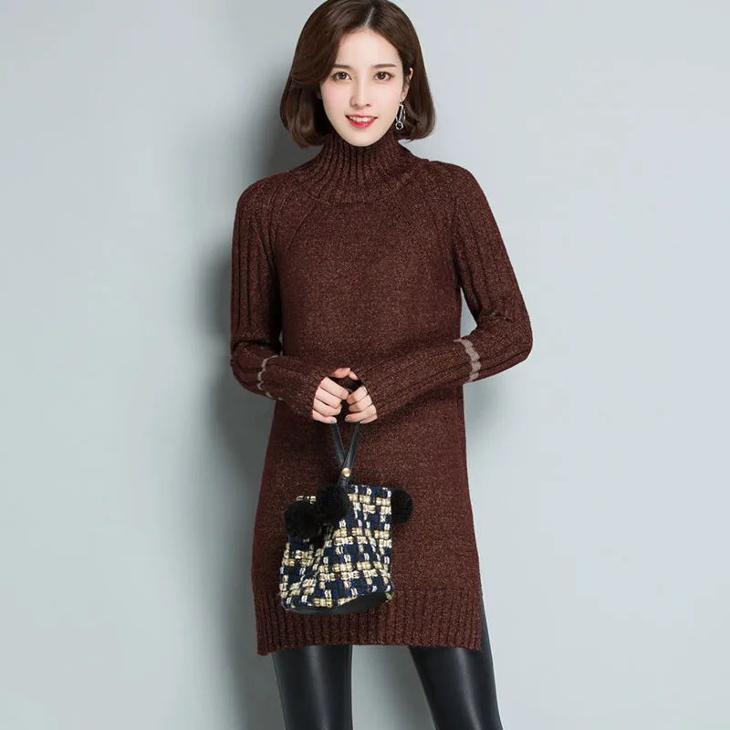 New Women Sweater Spring Autumn Dress Turtleneck Pullover Mid-Long Knitwear Loose Long-Sleeved Ladies Knitted Sweater Lj87