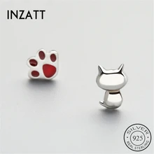 INZATT Новое поступление 925 пробы серебряные серьги гвоздики Настоящее AAA высокое качество милый кот дизайн ювелирные изделия Аксессуары для девочки-подростка