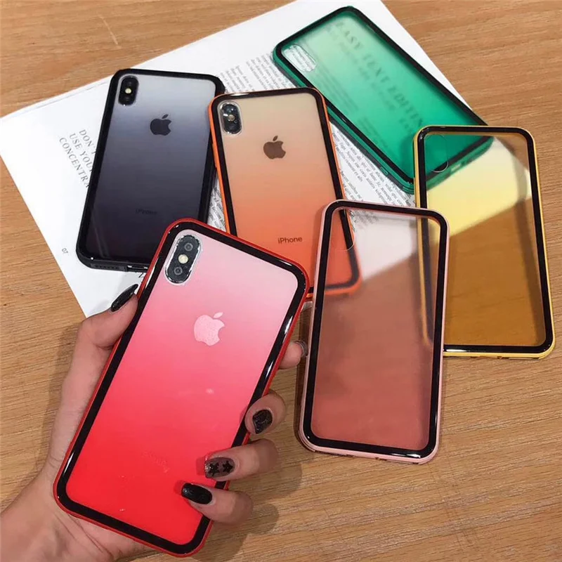 

Colorful bumper gradient color candy case for iphone8 8plus xr xs max 8 7 6 6s plus back hard plastic case phone Imitation glass
