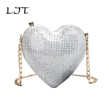 

LJT 2019 New Rivet Heart Shape Evening Bag Simple Bridal Wedding Clutch Purse Women Handbas High Quality Luxury Brand Chain Bag
