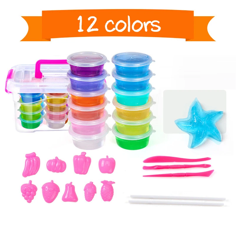

12/24 Colors Resin Crystal Mud with Tool Kit Box Plasticine Polymer Light Crystal Soil Slime Soft Handgum Clay Kids Toys Gifts