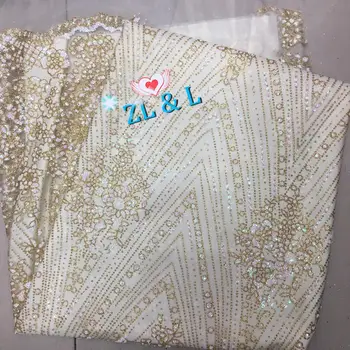 

New Adhesive Sand Gold Jianta Line French Tulle African Nigeria Lace Fabric Wedding Dress Fabric Skirt 5 yards
