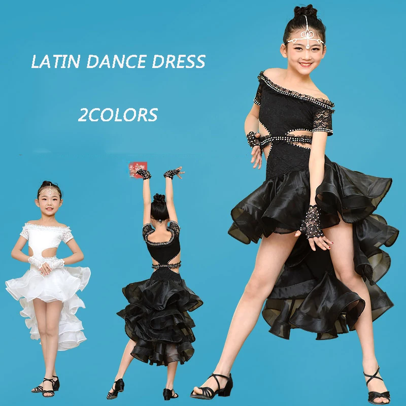 

New Fashion Salsa Latin Dance Dress Girls For Competition Tango Latin Dress Ballroom Dance Skirt Standard Dance 2colors DQS1734