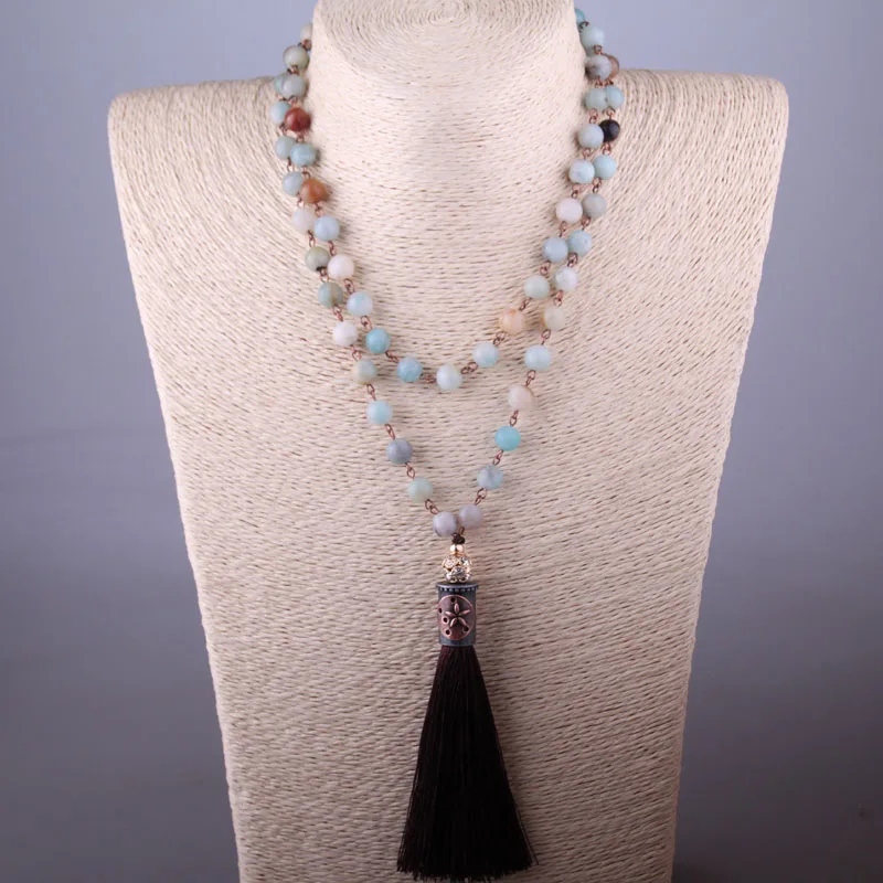 

Fashion Rosary Chain Beaded Tassel Bohemian Jewelry Amazonite Stone Animal Tassel Necklace Halsband