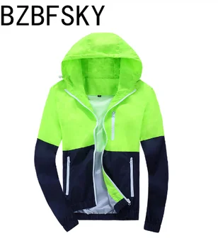 

BZBFSKY Jacket Men Windbreaker Spring Autumn Fashion Jacket Men's Hooded Casual Jackets Male Coat Thin Men Coat Outwear Couple