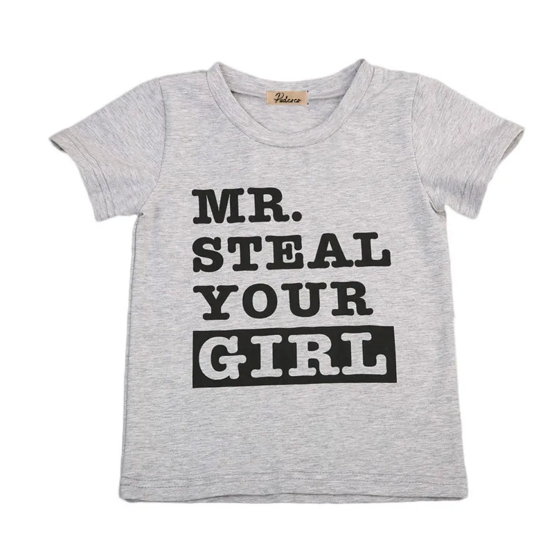 

Toddlers Kids Baby Boys Summer Gray Short Sleeve Leeter Cotton Blouse Tops Shirts Clothes Outfits Sunsuit Top Shirt 1-6Y