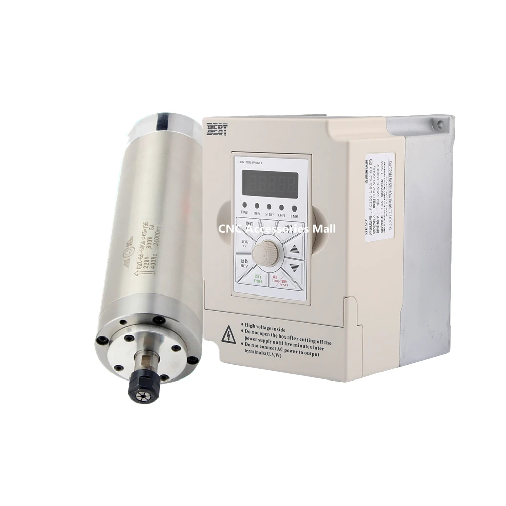

Water Cooled Spindle Motor 800W ER11 65*195 AC220V & 1.5kw VFD inverter variable frequency driver