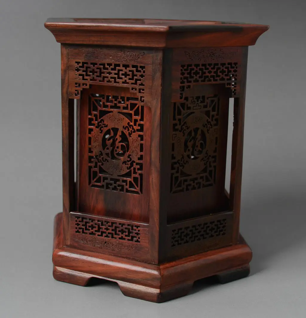 ^*Best Offers Chinese Rare Hexagon Shape Rosewood Hollow Out Carved FU Character Brush Pot Carving Flowers Pen Container ^*Best Offers Chinese Rare Hexagon Shape Rosewood Hollow Out Carved FU Character Brush Pot Carving Flowers Pen Container