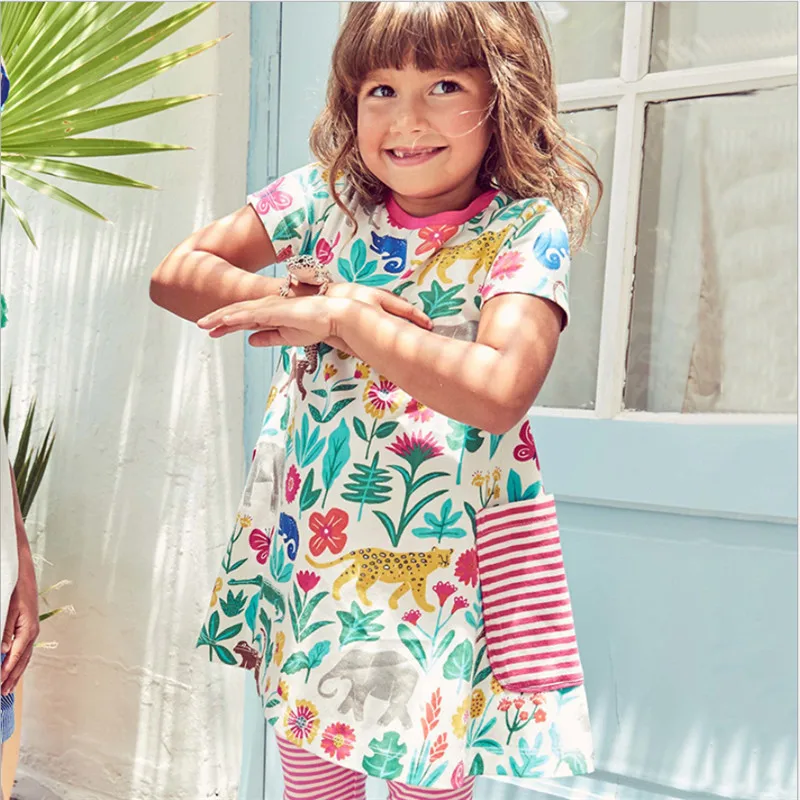 Girls font b baby b font dresses cotton clothing short sleeve fashion summer new arrivel pockets
