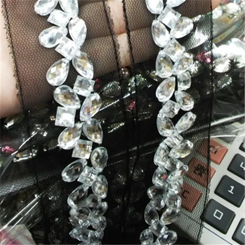 1 Yard Bead Rhinestone Lace Trim for Garment Decoration Wedding Dress