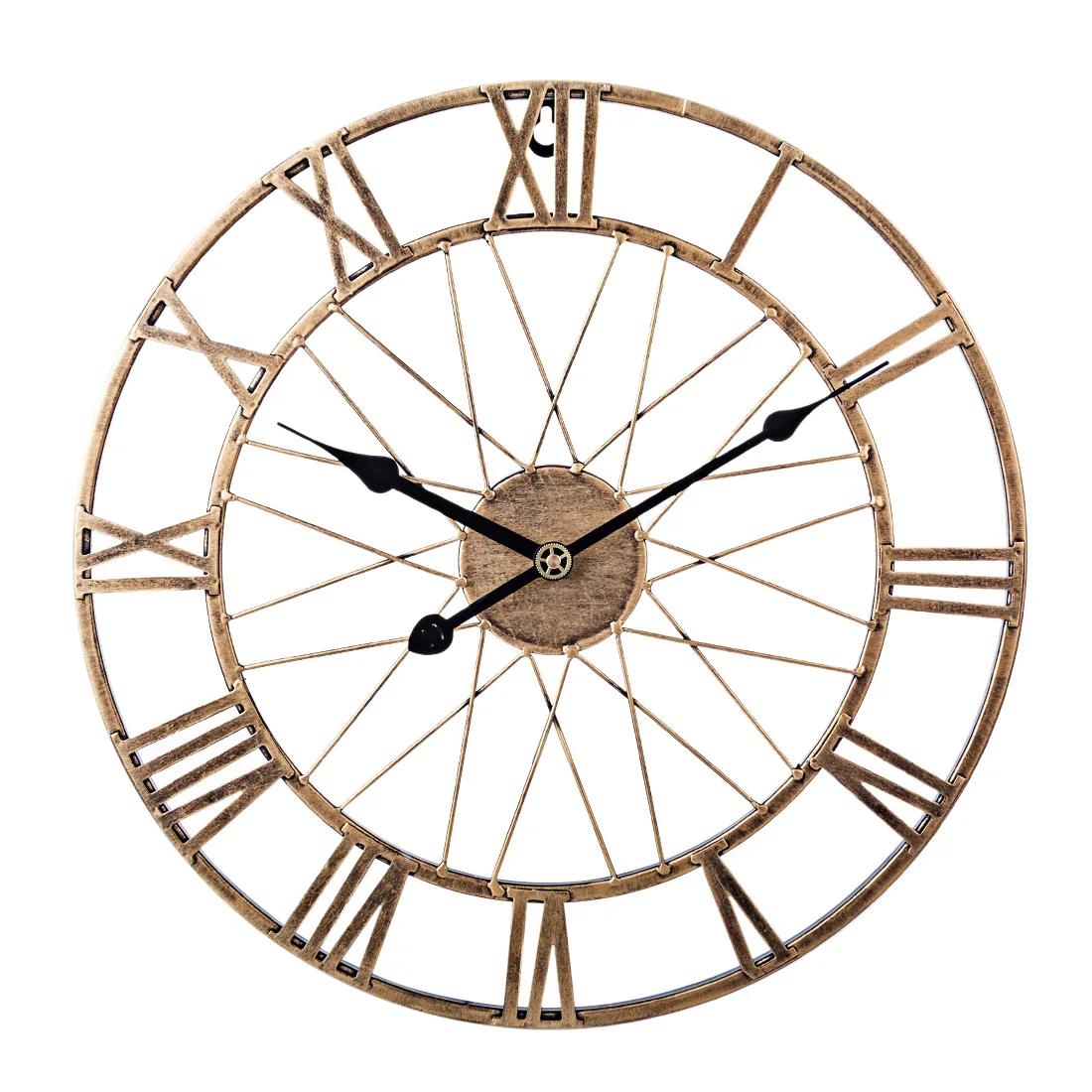 40 см железные художественные пустотелые бесшумные настенные часы с римскими цифрами для декора гостиной спальни-винтажные золотые - Цвет: 2
