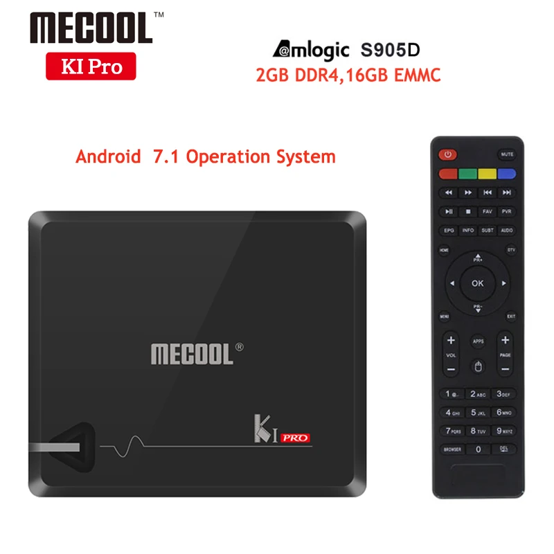

Mecool KI Pro Tv Box DVB-S2 DVB-T2 DVB-C Amlogic S905D Quad-Core 2GB/16GB Android 7.1 Tv Box BT 2.4G/5G Wifi KIpro Set Top Box