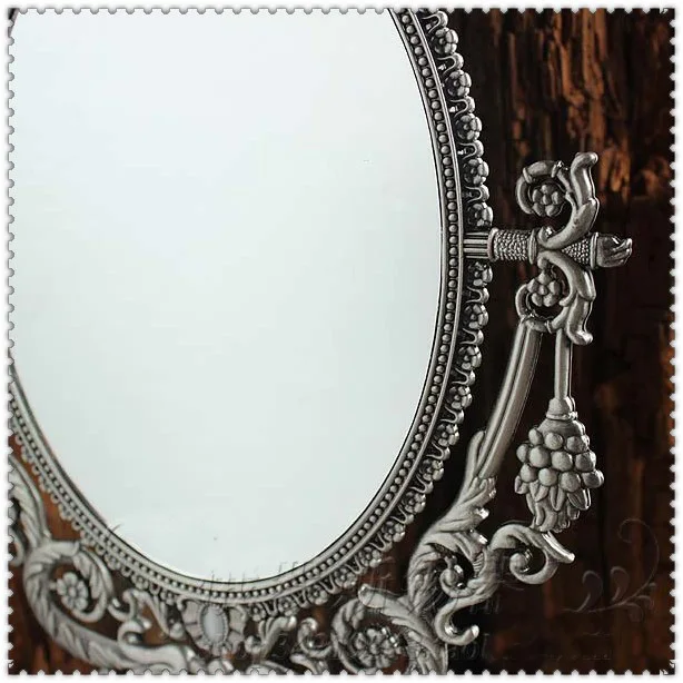 vintage retro oval 360 rotating compact mirror double face desktop table makeup cosmetic dresser mirror embossed cut-out 331B