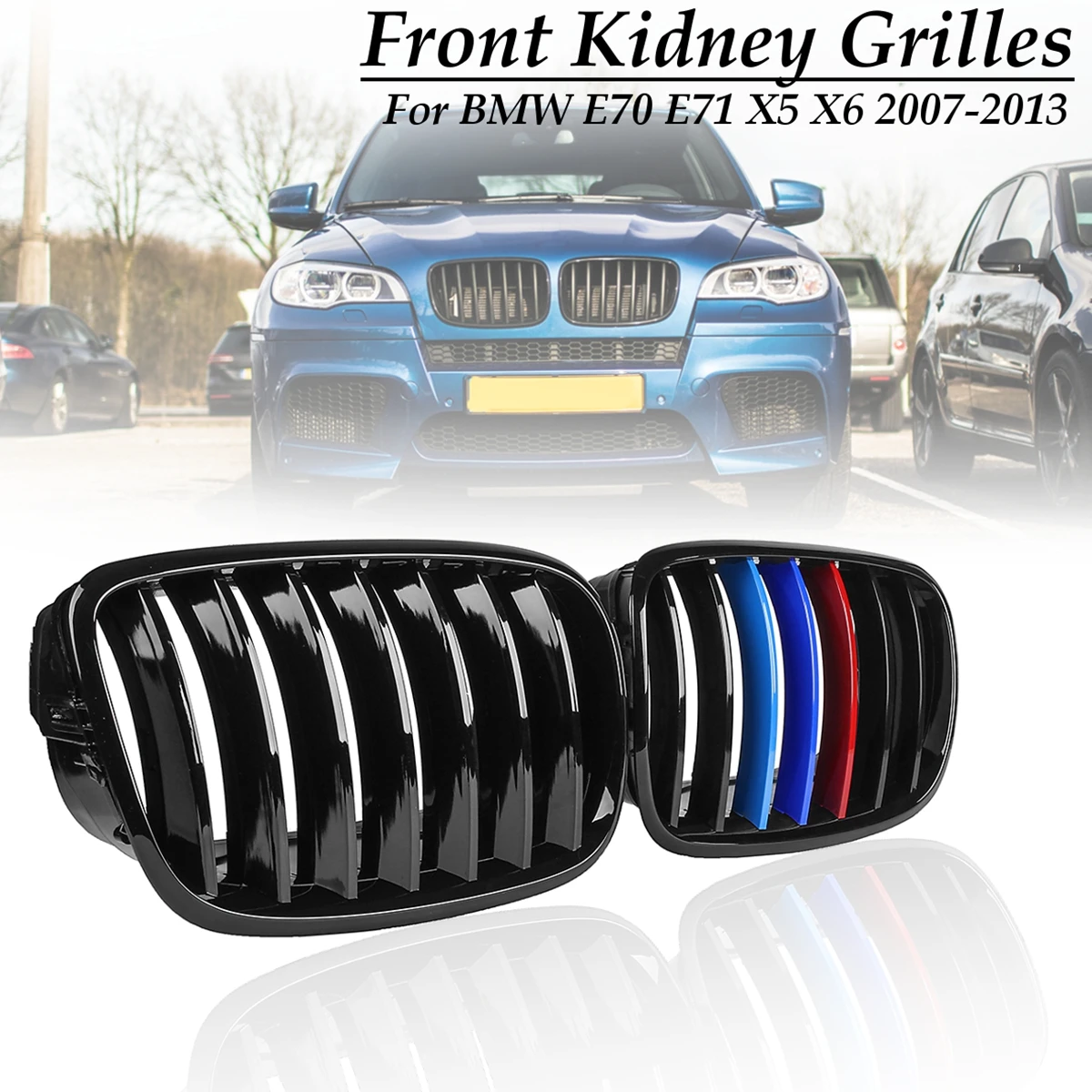 

Slat Front Kidney Grill Grilles for Gloss Black M-Color for BMW E70 E71 X5 X6 2007 2008 2009 2010 2011 2012 2013