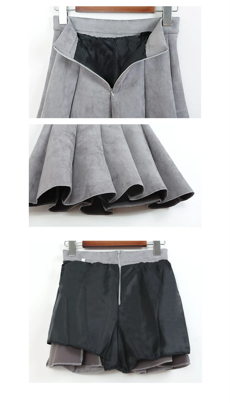 Женские летние замшевые плиссированные мини-юбки, серые, с высокой талией, для девушек, Schlool, повседневные, выше колена, трапециевидные юбки для скейтеров, XL Saia S1228
