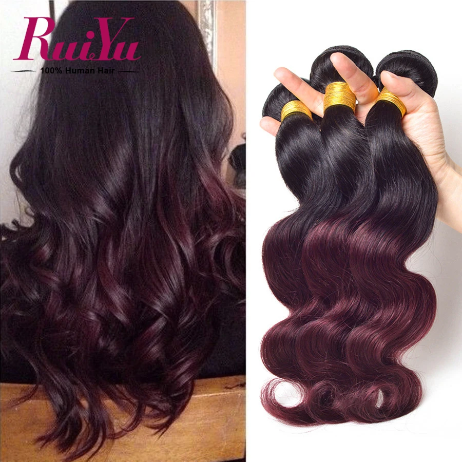 Ombre Hair Extensions 7A Malaysian Virgin Hair 3 Bundles T1B/Burgundy #99j Malaysian Body Wave Ombre Human Hair Weave Extensions