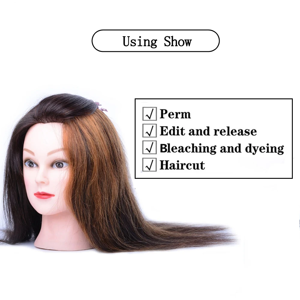  16inch Mannequin Head Straight 100% Human Hair Hairdresser Training Perm Bleaching Dyeing Haircut M