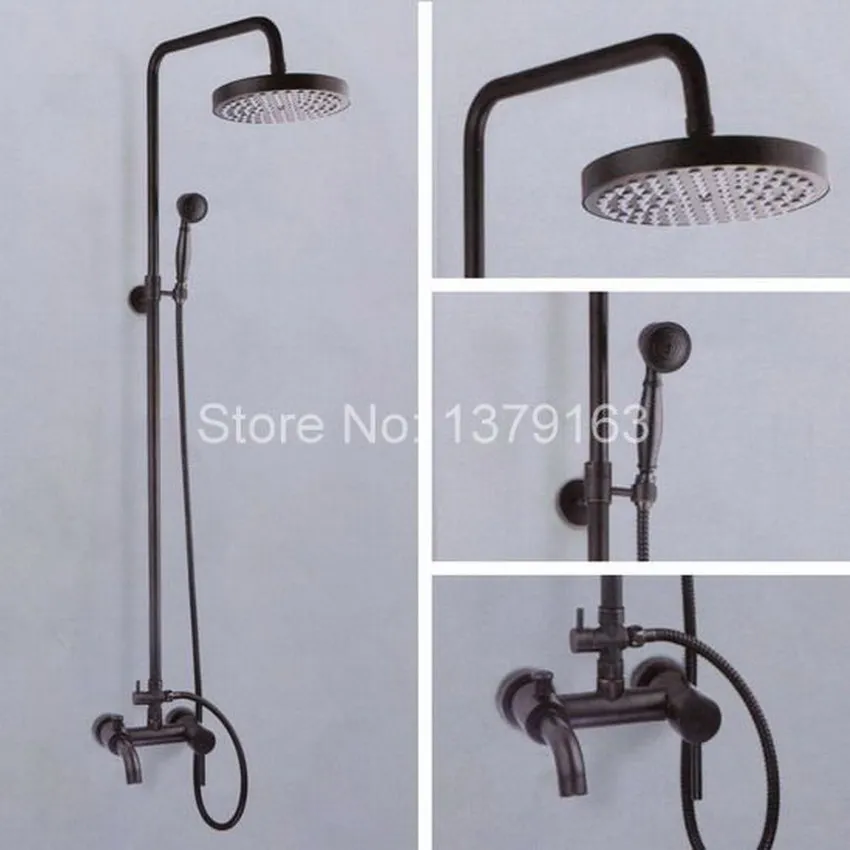 

Oil Rubbed Bronze Wall Mounted Single Handles Bathroom Rain Shower Faucet Set + Handheld Shower and Tub Mixer Tap ahg037